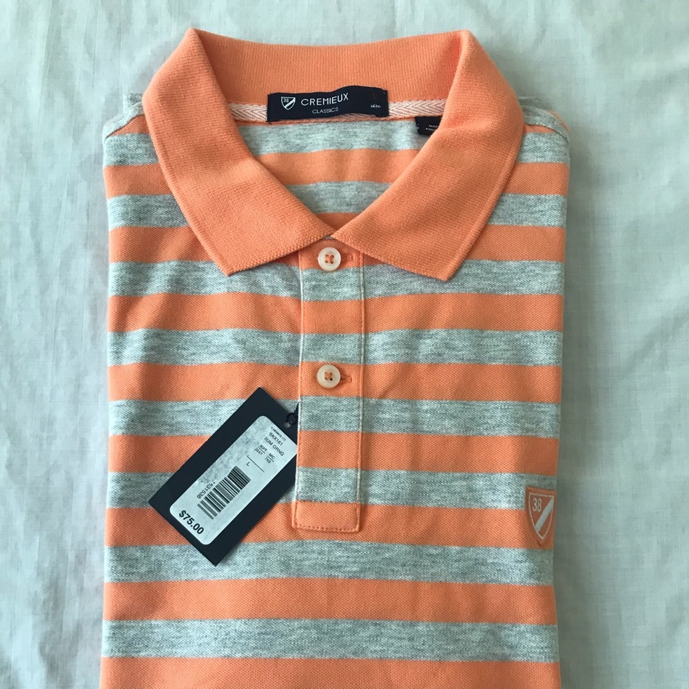 Cremieux Classics Orange & Gray Striped Polo - NWT- L